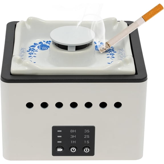 Smokeless Ashtray, 5.9 Inch Ashtray Air Purifier, Rechargeable Ashtray, 2-in-1 Multifunctional Smokeless Ashtray Air Purifier for Cigarette Smoker Home Car Indoor Office White