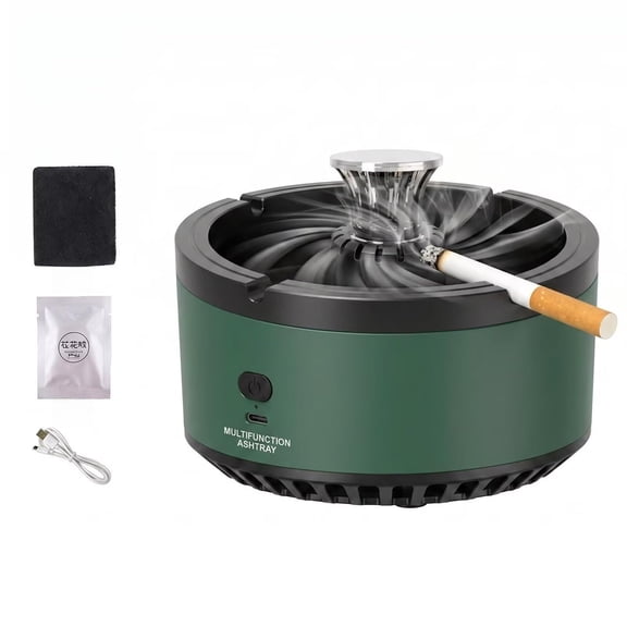 Smokeless Ashtray with Filter for Home Indoor Car Office, Air Purifying Ashtray for Smokers, Tap to Activate Odor Eliminator Smoke Grabber, 6 Carbon Filters 6 Tablets,White