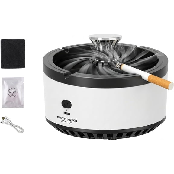 Smokeless Ashtray with Filter for Home Indoor Car Office, Air Purifying Ashtray for Smokers, Tap to Activate Odor Eliminator Smoke Grabber, 6 Carbon Filters 6 Tablets