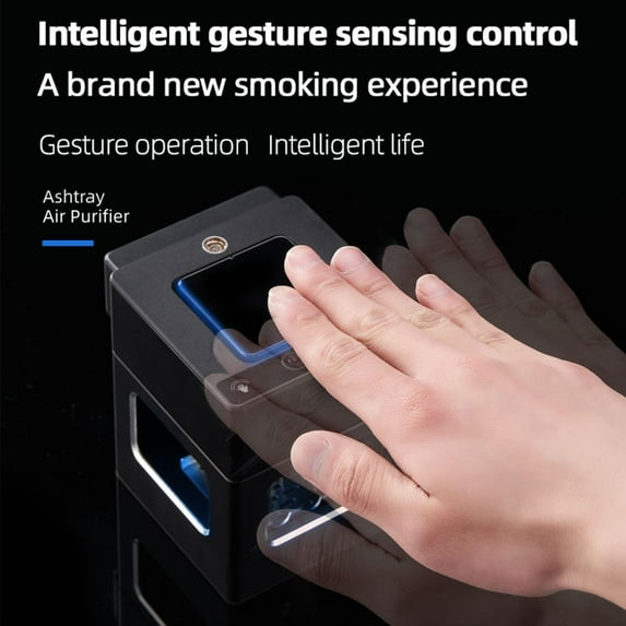 Smokeless Ashtray Intelligent Gesture Sensing Control with Lighter, USB C-Type Rechargeable Smoke Purifier Ashtray