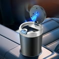 thumbnail image 1 of Smokeless Car Ashtray with Lid - Stainless Steel Inner Container Windproof Ashtray, Portable LED Blue Light Auto Accessories for Travel, Detachable Mini Trash Can, 3.74x2.48in (Silver), 1 of 6