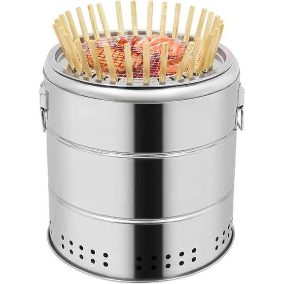 Smokeless Charcoal Hanging Grill with 30 Skewers, Portable Vertical Charcoal Smoker, Stainless Steel BBQ Grill Bucket for Camping, Picnics & Backyard Parties