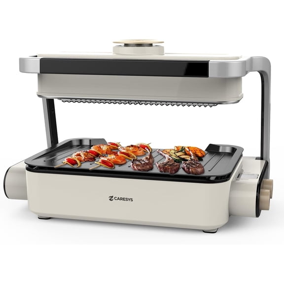 Smokeless Double Care Grill, Electric Indoor Tabletop Grill, Dual Heating, Fast Grilling, Portable, Nonstick, Adjustable Temperature, Ideal for K-BBQ