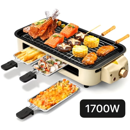 Smokeless Electric Grill - 1700W, Removable Non-Stick Plate, Stainless Steel. Portable, Dishwasher Safe, Ideal for Cooking/Gifts & Christmas