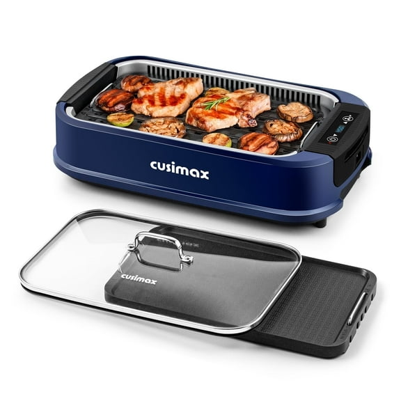 Smokeless Electric Indoor Grill & Griddle CUSIMAX – Portable Korean BBQ with Turbo Smoke Extraction, Nonstick Removable Grill and Griddle Plates