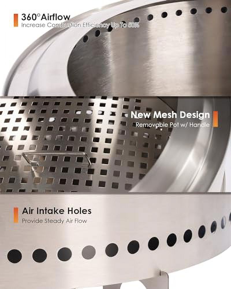 SmokelessFirePit 15Inch 304 StainlessSteelFirepit Portable