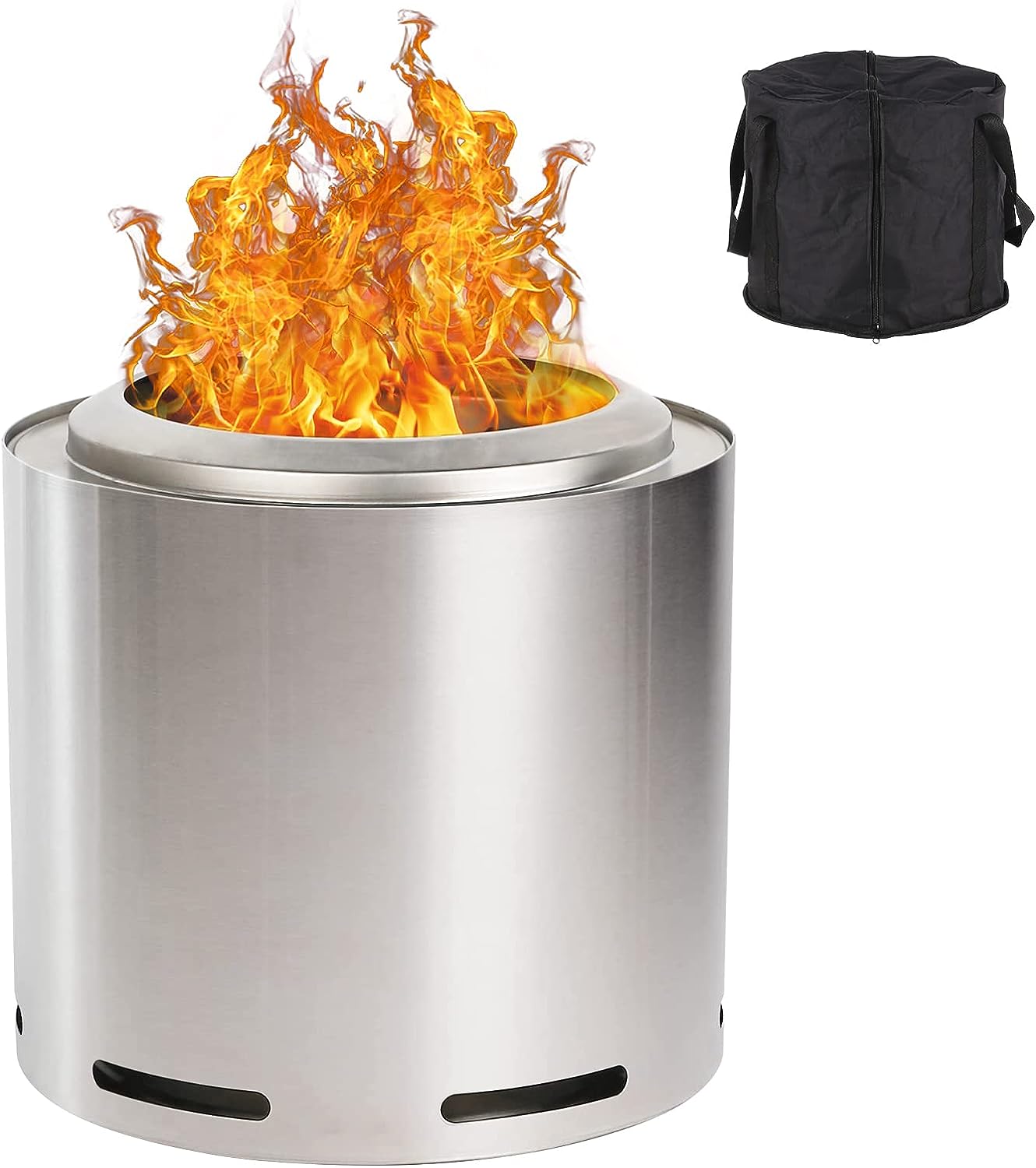 Smokeless Fire Pit with Cooking Grate, 19 Inch Stainless Steel Fire Pit