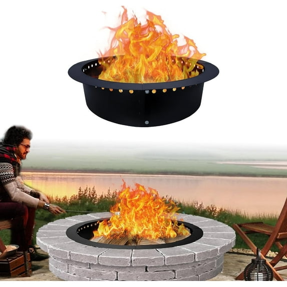 Smokeless Fire Pit Insert - Steel 46" Round Foldable Fire Pit Ring with Air Vents and Coller Support - DIY Fire Ring in or Above Ground for Outdoor Garden Patio Bonfire Camping Accessories
