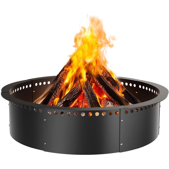 Smokeless Fire Pit Ring, 32-Inch Outer/28-Inch Inner Heavy Duty Large Solid Metal Steel Flower Shape Firepit Rim Insert for Outside Wood Burning, DIY Campfire Ring