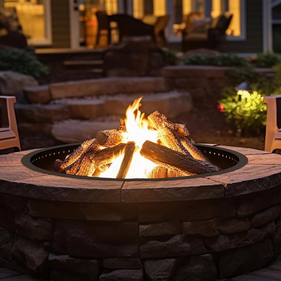 Smokeless Fire Pit Ring Outdoor, 33 Inch Outer 30 Inch Inner Round Wood Burning Firepit Accessories, Metal Steel Liner Insert for Bonfire Outside Camping Above or In Ground
