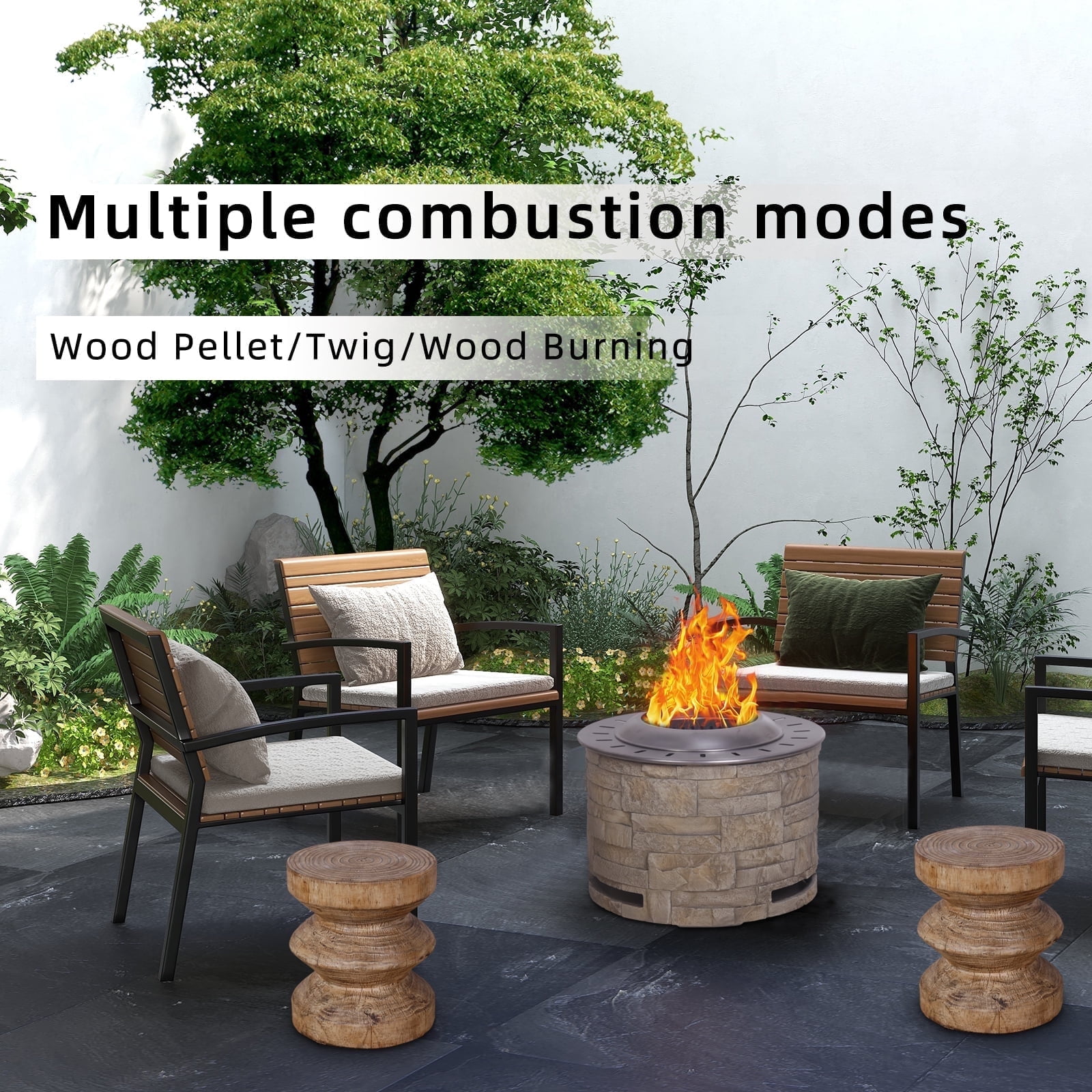 Gray Terrafab Cylinder Smokeless Wood Burning Fire Pit