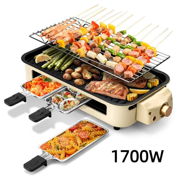 Smokeless Indoor Electric Grill - 1700W Non-Stick Grill Pan with Removable Dishwasher Safe Plate, Stainless Steel Portable BBQ & Griddle for Steak Fish Veggies, Indoor Grilling Year-Round