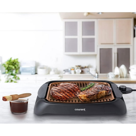 Smokeless Electric Grill - Copper Non-Stick Coating, Extra Large & Adjustable Temperature Control for Indoor BBQ