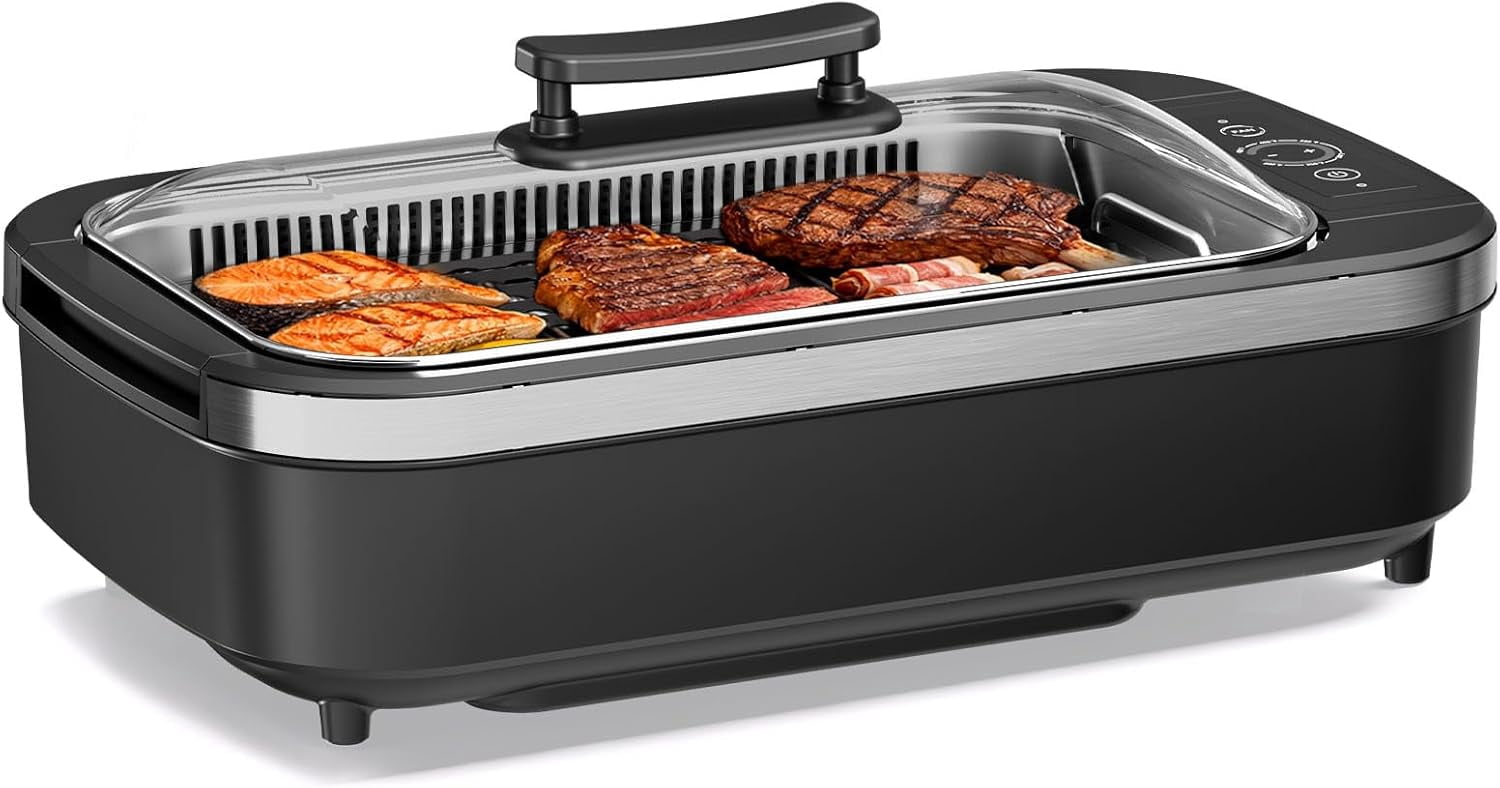Smokeless Indoor Grill,1500W Electric BBQ Grill with Smoke Extractor ...