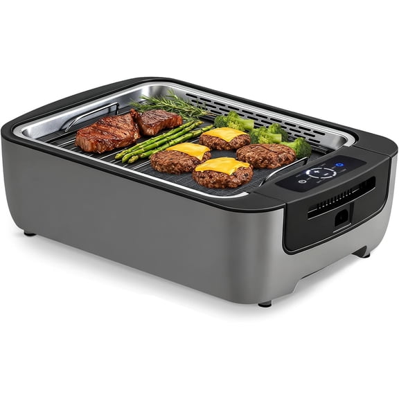 Smokeless Indoor Grill, Electric Indoor Grill 1100W for Korean BBQ with Dual Turbo Smoke Extractor, LED Smart Display & Dual-Zone Nonstick Grills Plate, 6-Level Temp Control, Dishwasher Safe