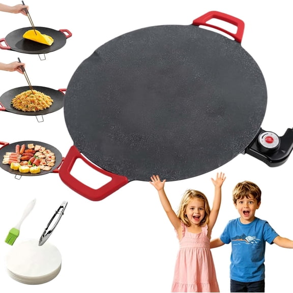 Smokeless Indoor Grill Set, Multi-functional Electric Pancake Maker, Countertop Non-stick Grill, Suitable for Indoor Cooking of Steaks, Burgers, Pancakes, and Korean BBQ--40CM(American plug)