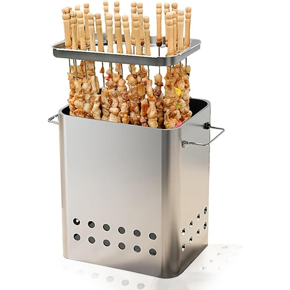 Smokeless Square Barbecue Hanging Grill, Stainless Charcoal BBQ Stove, Kebob Grill With 26 Skewers, Portable Vertical Charcoal Smoker for Travel Camping Grill Picnic Patio Backyard,A,1