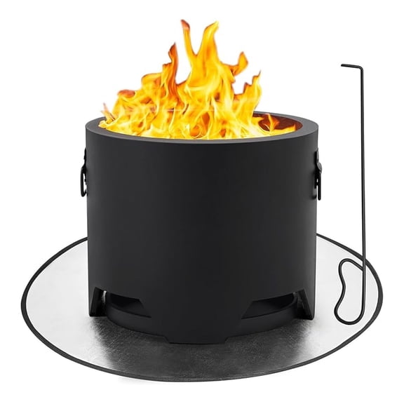 Smokeless for Outdoor Garden Patio Camping W/Silicone Mat & Fire & Rain Cover & Lid & Log Grate, 16in