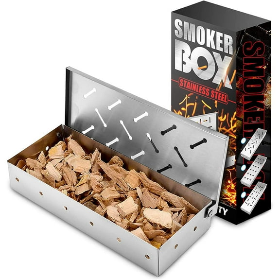 Smoker Box, BBQ Wood Chips Smoker Box for Gas or Charcoal Grills Heavy Duty Stainless Steel Barbecue Smoker Box Grill Accessories