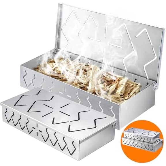 Smoker Box for Gas Grill, 2-Pack Stainless Steel Wood Chip Boxes with Hinged Lids, BBQ Smoke Box for Charcoal & Gas Grills, Adds Smoky Flavor, Easy to Use