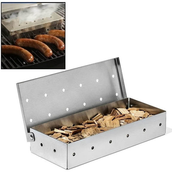 Smoker Box for Gas Grill & Charcoal Grill  Large Stainless Steel Wood Chip Smoker Box for Smoking Meat  Grilling Accessories for BBQ Lovers  Grill Smoker Box Gift for Men