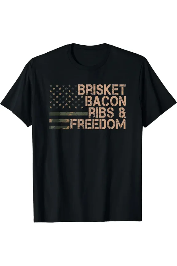 Smoker Brisket Bacon Ribs Freedom Funny BBQ Grilling Men Graphic Short Sleeve Tee