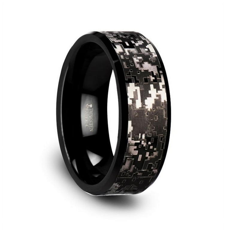 Smokescreen Black Tungsten Carbide Wedding Ring With Engraved