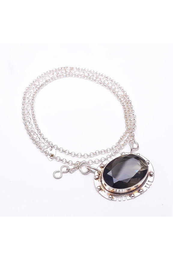 Smokey 925 Sterling Silver Chain Pendant 19-23", Brown Smoky Quartz Necklace CP_9353_368_12, New Year Sale, Valentin's Day Gift
