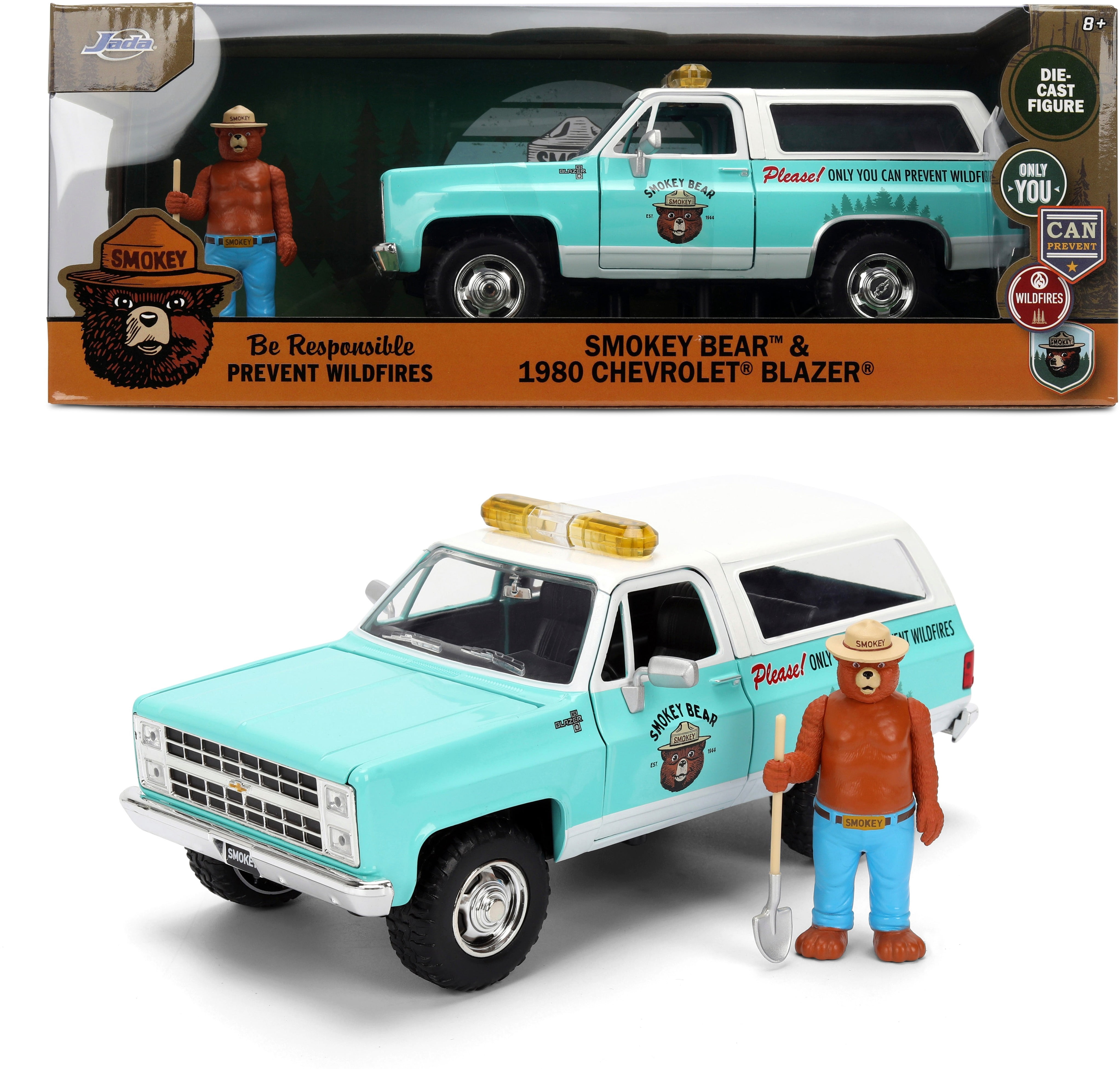 Smokey Bear 1980 Chevy Blazer Die-Cast Car by Jada Toys  Smokey Bear Figure  Age 8+