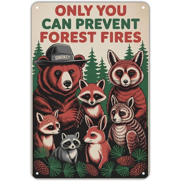 Smokey Bear Forest Fire Prevention tin sign Vintage Wildlife Animals Metal Sign Print Aesthetic for Garden Yard Bar Porch Home Bedroom Kitchen Wall Decor Decor Gift 8 x 12 inch