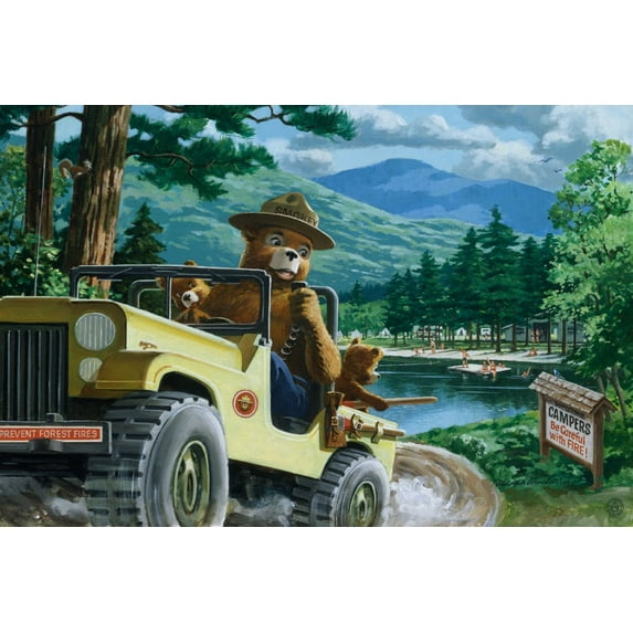 Smokey Bear, Leaving in SUV, Vintage Poster (24x36 Giclee Gallery Art Print, Vivid Textured Wall Decor)