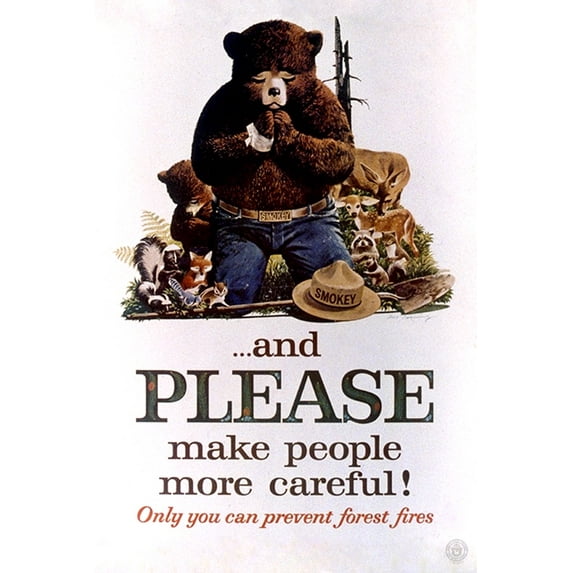 Smokey Bear, Praying, Vintage Poster (36x54 Giclee Gallery Art Print, Vivid Textured Wall Decor)