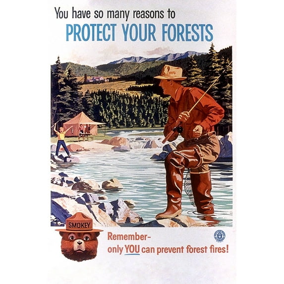Smokey Bear, Protect Your Forests, Vintage Poster (36x54 Giclee Gallery Art Print, Vivid Textured Wall Decor)