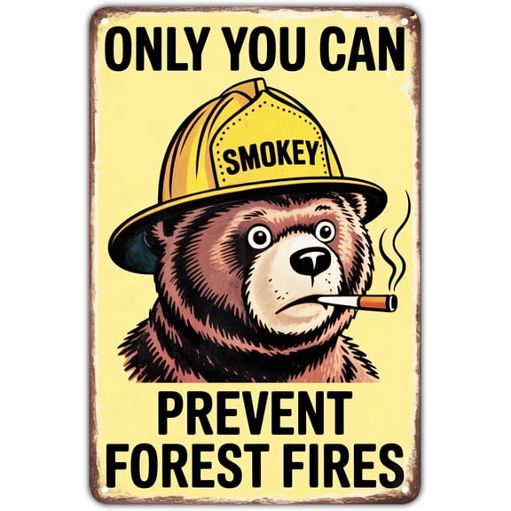 Smokey Bear tin sign Vintage Forest Fire Prevention Metal Sign Print Aesthetic for Garden Yard Bar Porch Home Bedroom Kitchen Wall Art Decor Gift 8 x 12 inch