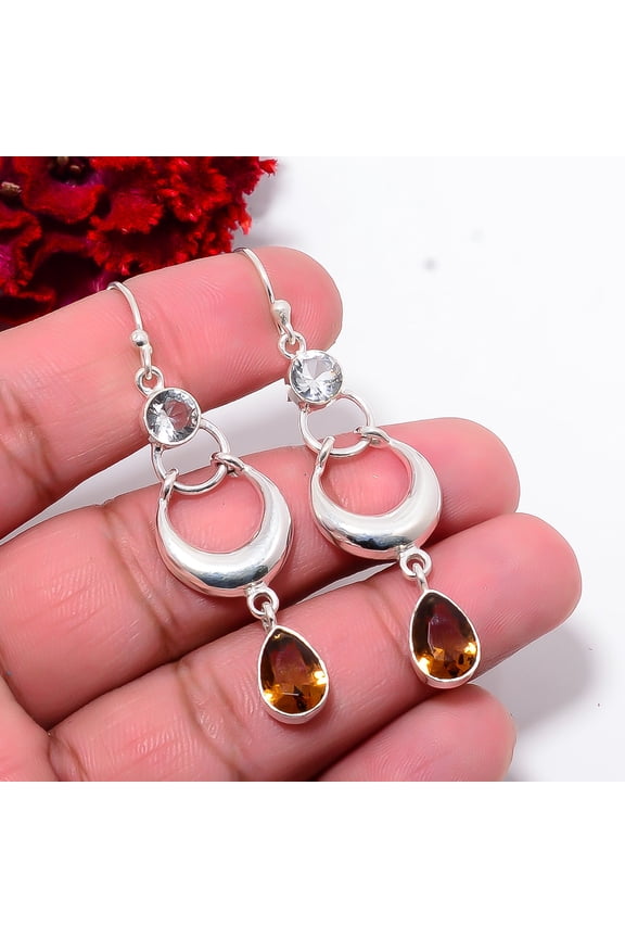 Smokey Gemstone 925 Sterling Silver Earring 2.34" E10035, Christmas Gift