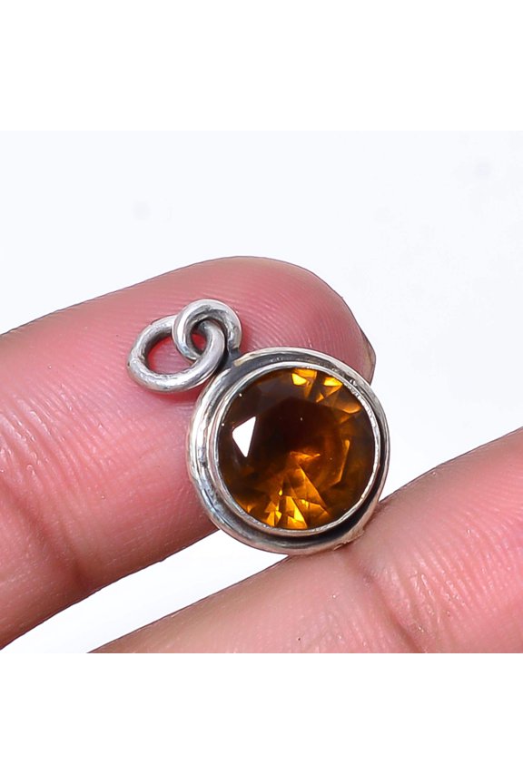 Smokey Gemstone 925 Sterling Silver Handmade Pendant 0.78" P196