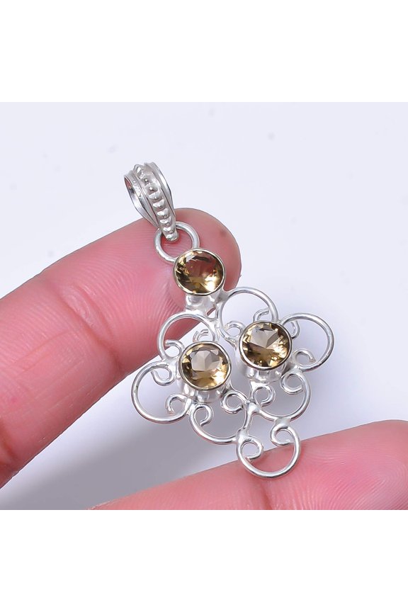 Smokey Gemstone 925 Sterling Silver Handmade Pendant 1.76" P54
