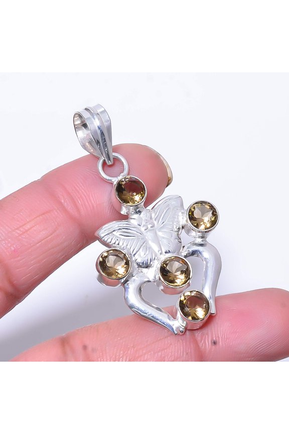 Smokey Gemstone 925 Sterling Silver Handmade Pendant 1.95" P50