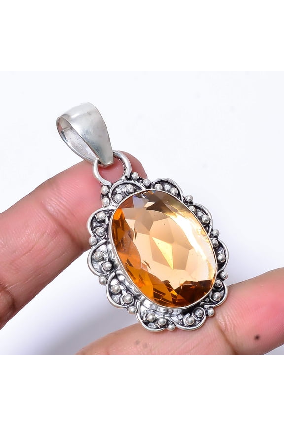Smokey Gemstone 925 Sterling Silver Handmade Pendant 2.03" P193