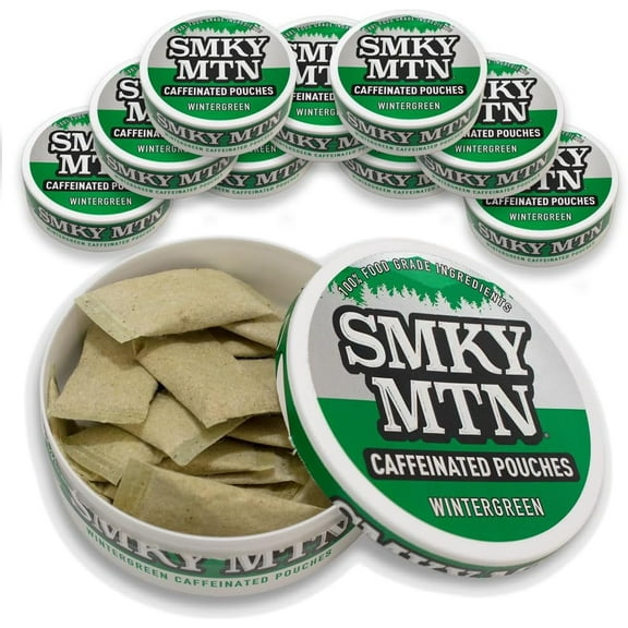 Smokey Mountain Caffeinated Pouches - Wintergreen - 10 Can Box - 15 Pouches Per Can