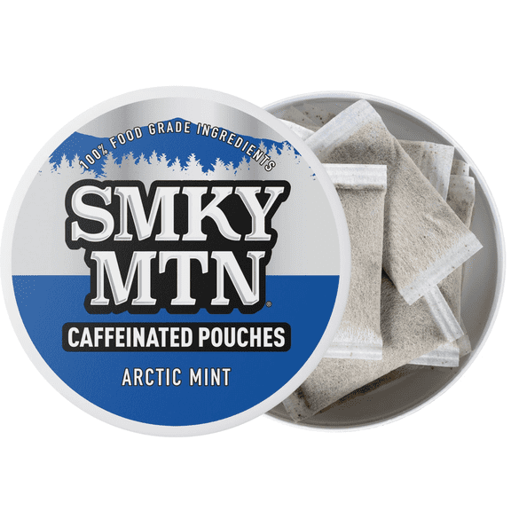 Smokey Mountain Caffeinated Pouches - Arctic Mint - Tobacco Free and Nicotine Free - 5 Can Box - 15 Pouches Per Can