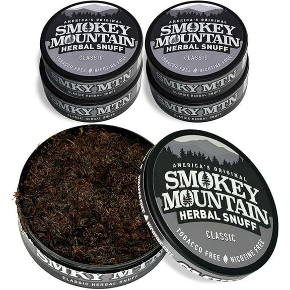 Smokey Mountain Herbal Long Cut Classic 5 Can Box - Tobacco-Free and Nicotine-Free Snuff