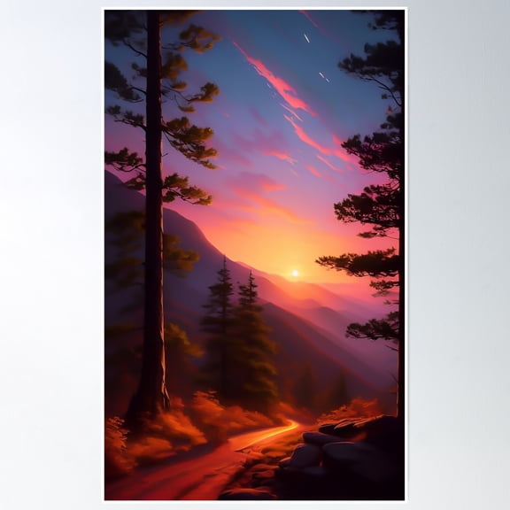 Smokey Mountain National Park Nature Landscape Sunset Poster Wall Art, Modern Wall Decor, 12x18 UNFRAMED