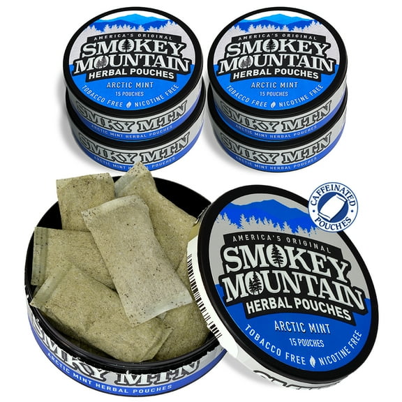 Smokey Mountain Original Pouches - Arctic Mint - Tobacco Free and Nicotine Free - 5 Can Box - 20 Per Can