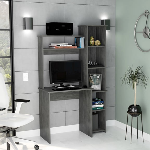 Smokey Oak Finish, Spacious Middle Area | Ideal for Placing Monitors and Other Large Items | High - quality and Enduring