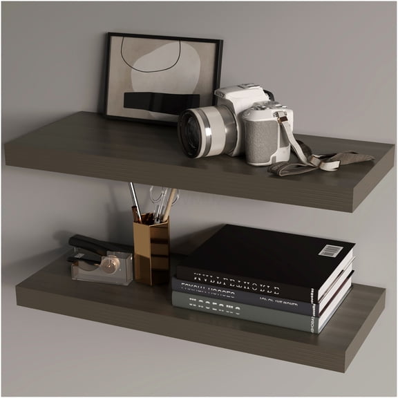 Smokey Oak Floating Shelf for Wall Mount, 31.5 Inch Rustic Wood Shelf with Hidden Brackets for Modern Home Decor