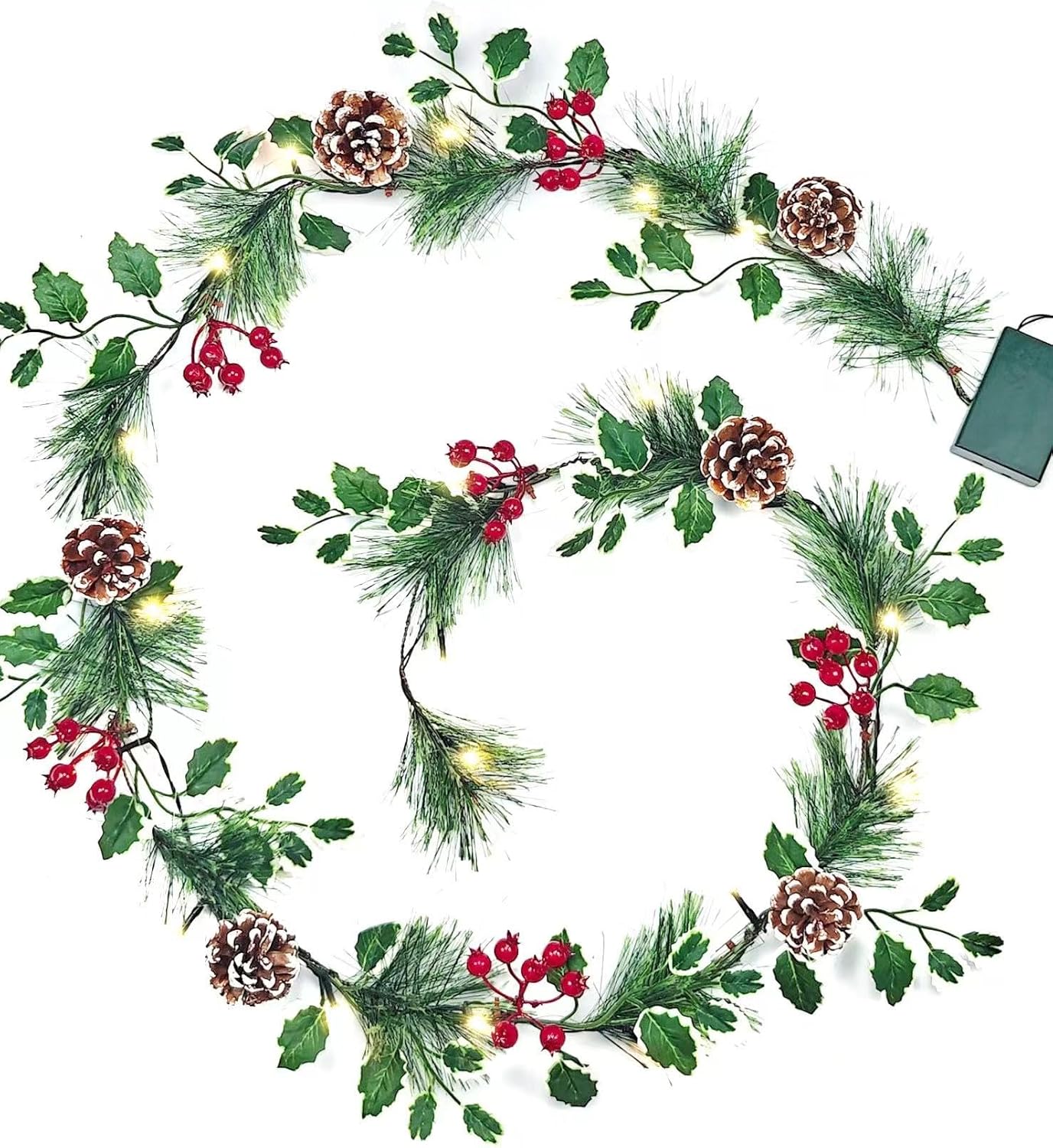 Smokey Pine Garland, Battery Operated Garland with Lights, 6FT Prelit