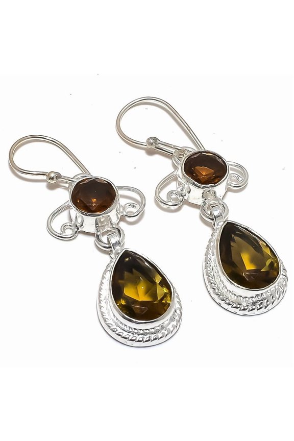 Smokey Quartz Gemstone 925 Sterling Silver Jewelry Earring 1.9" S2025, Handmade Jewelry, Dangle Earring