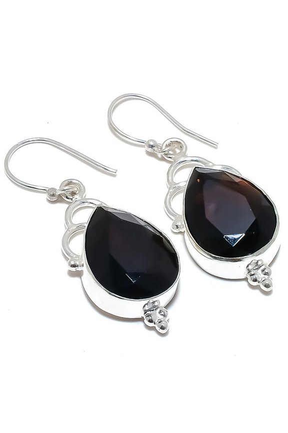 Smokey Quartz Gemstone 925 Sterling Silver Jewelry Earring 2.0" (2483), Handmade Jewelry, Dangle Earring