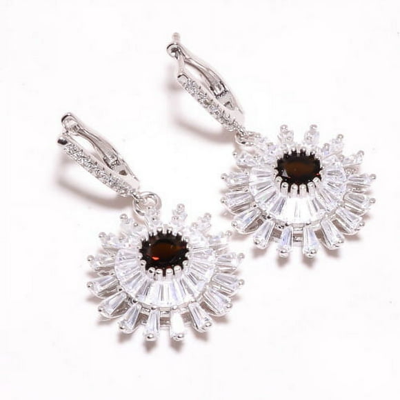 Smokey Quartz & White Topaz 925 Sterling Silver Earring 1.56" (7), Gemstone Silver Jewelry, New Year Sale, Valentin's Day Gift